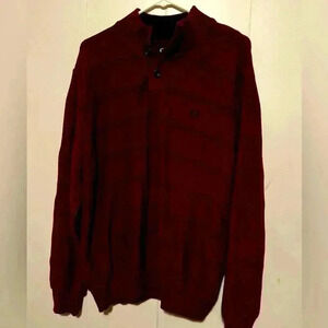 Chaps Mens Pullover Quarter Button Collared Sweater Maroon Size XL